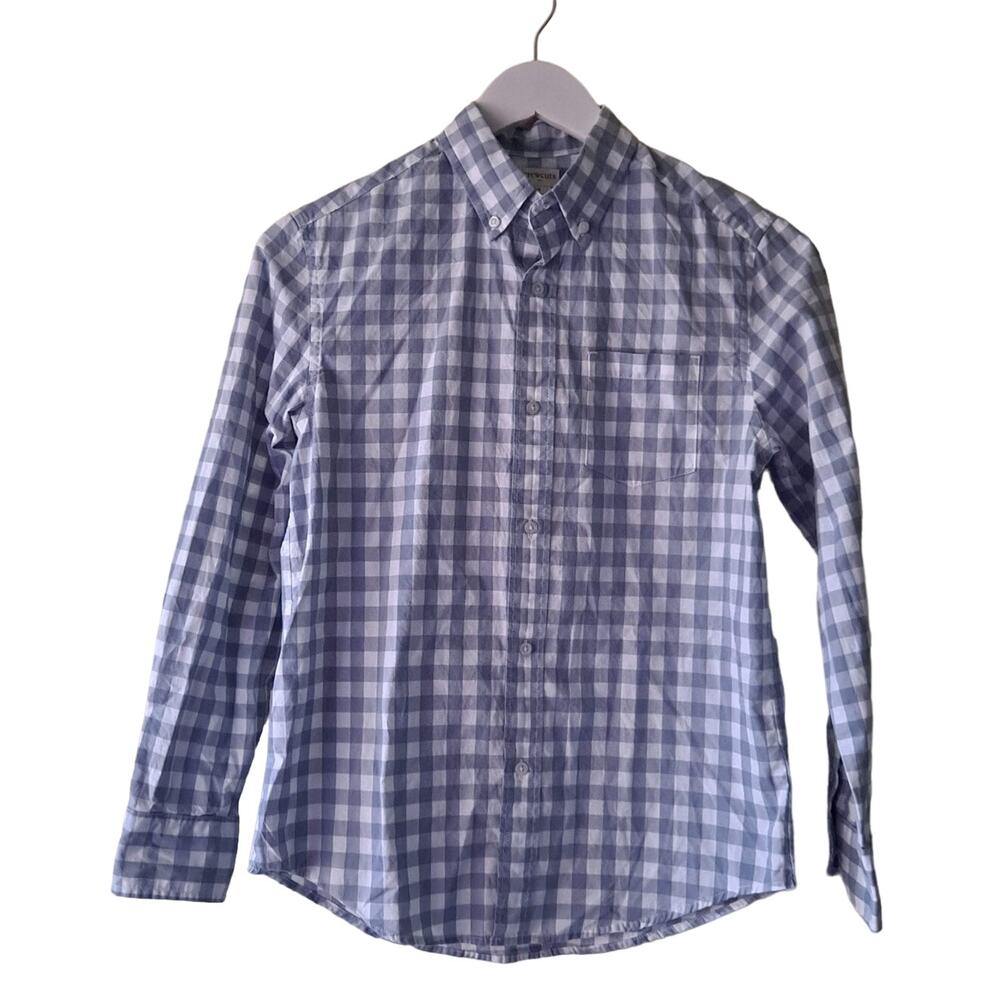 Crewcuts J. Crew Shirt Gingham Plaid Long Sleeve Flex Washed Blue White Boys 12
